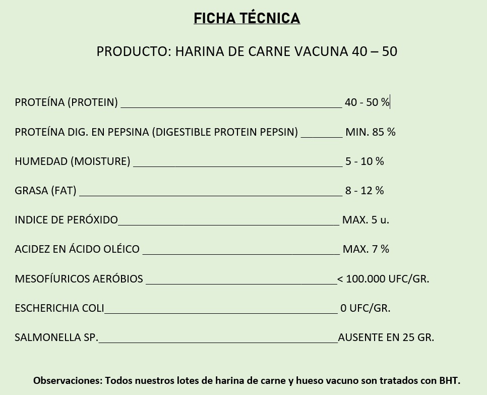 ficha harina de carne